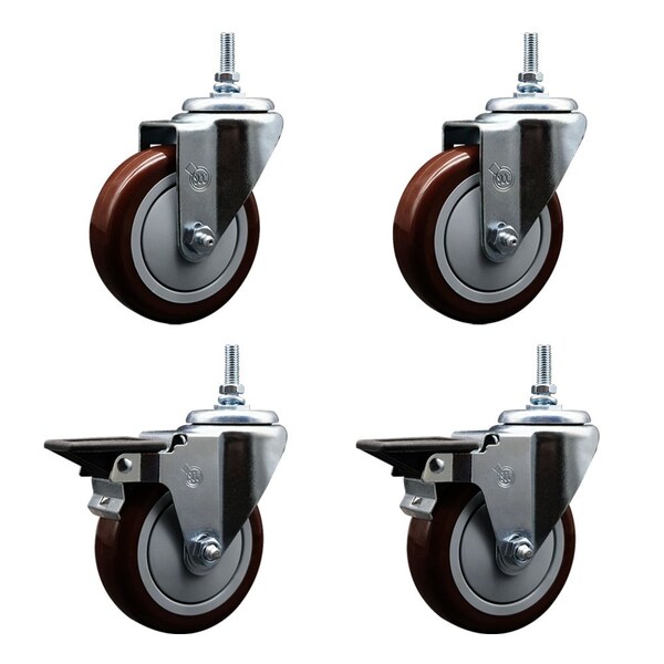 Service Caster 5 Inch Maroon Polyurethane 12 MM Threaded Stem Caster Set 2 Brakes SCC SCC-TS20S514-PPUB-MRN-M1215-2-PLB-2 - main
